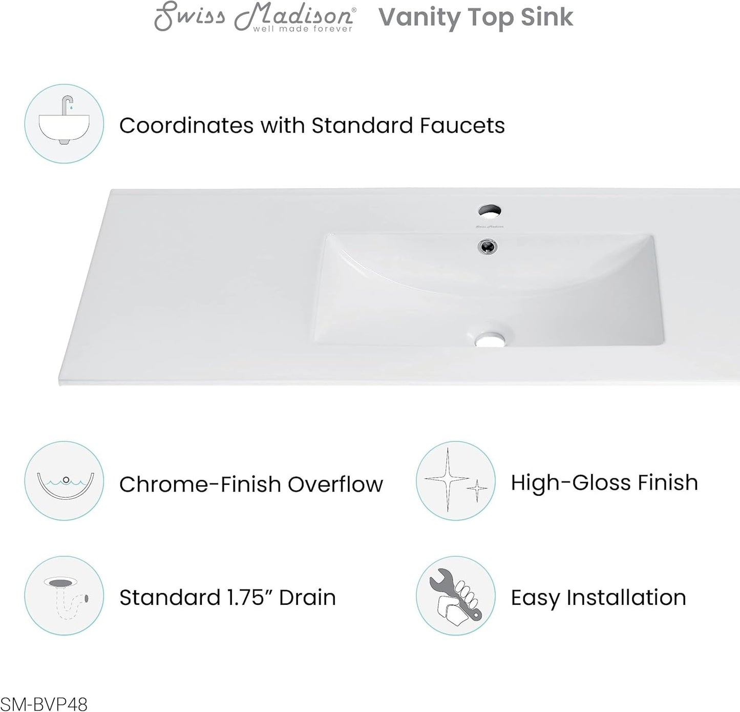 ROOMTEC JONATHAN Y SNK1002A Ancillary 3-Hole 30 in. W x 18.25 in. D Classic Contemporary Rectangular Ceramic Single Sink Basin Vanity Top, White