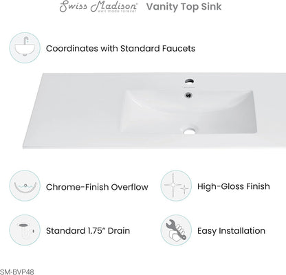 ROOMTEC JONATHAN Y SNK1002A Ancillary 3-Hole 30 in. W x 18.25 in. D Classic Contemporary Rectangular Ceramic Single Sink Basin Vanity Top, White