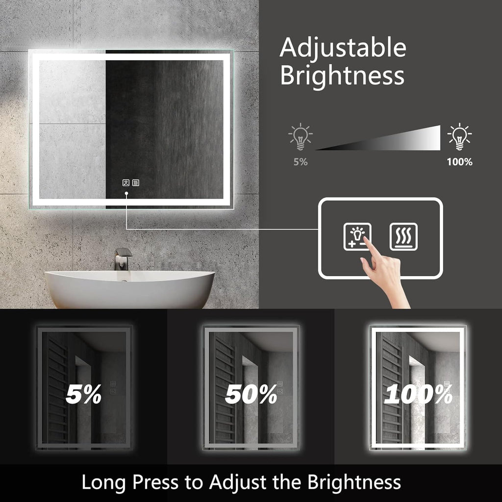 Frameless Frosted Square Led Bathroom Mirrors with Dimmable Lights Small