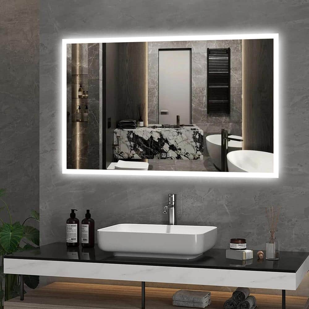 Frameless Rectangular Led Bathrooms Mirrors with Dimmable Lights