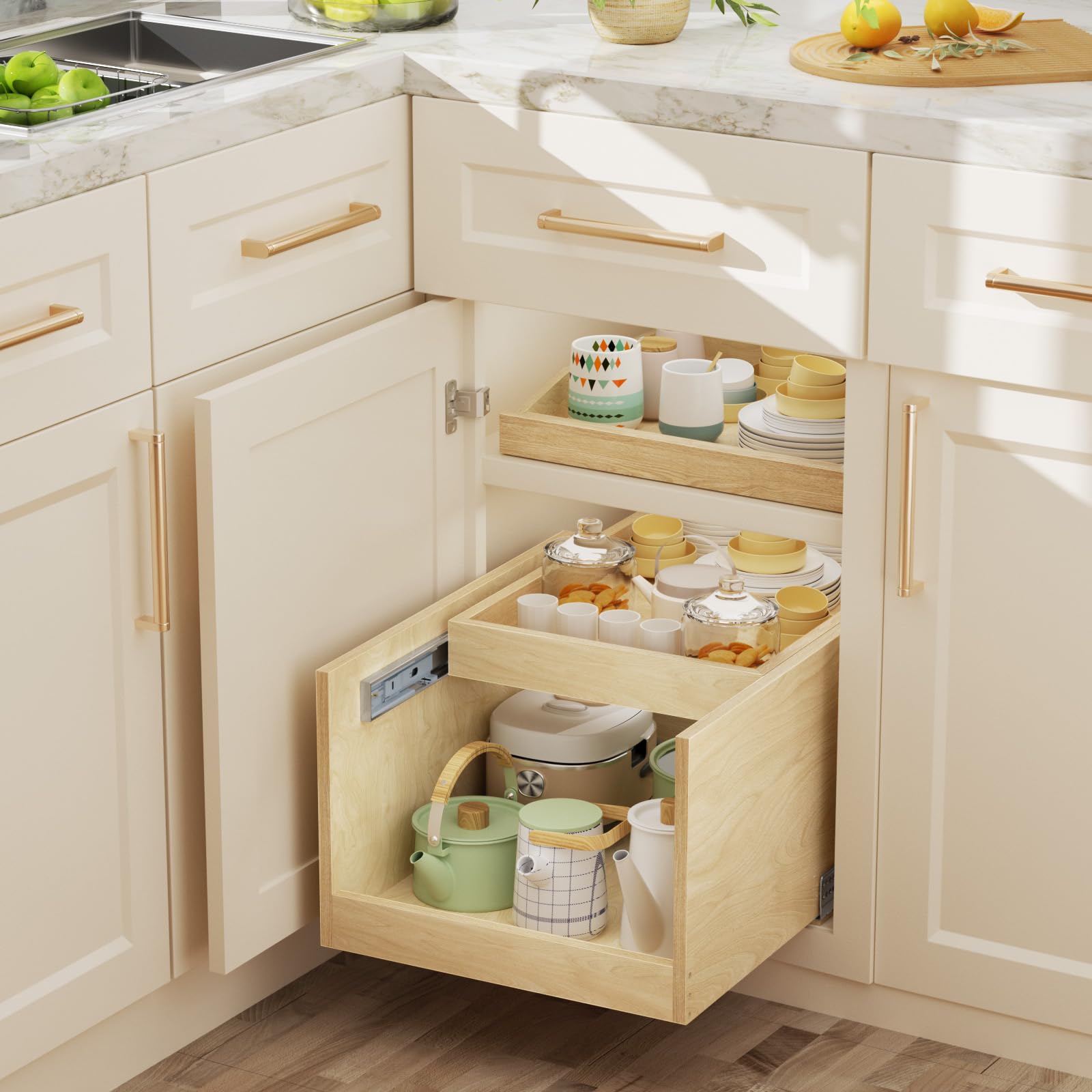 Double Draw Storage Rack Retractable Double-Drawer Pull Out Cabinet Organizer – Roomtec