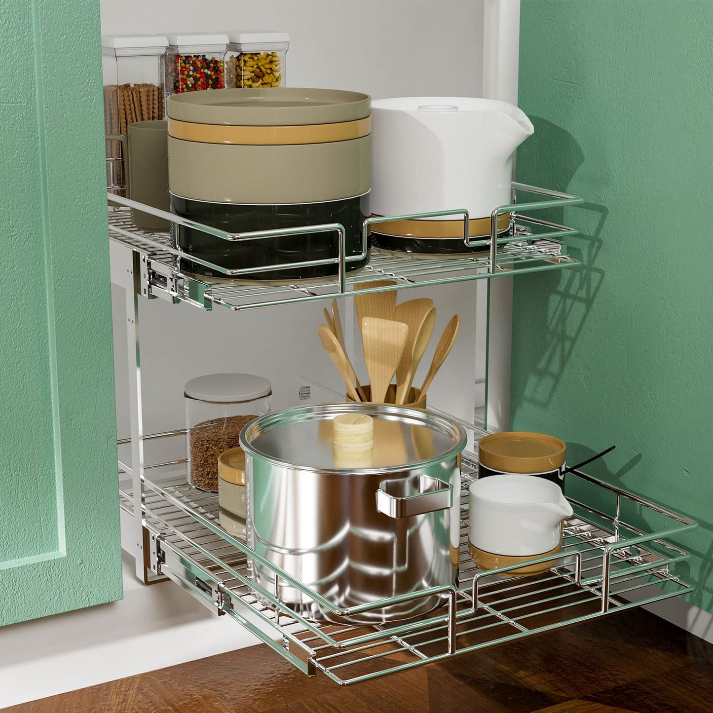 2 Tier Individual Pull Out Drawers For Kitchen Cabinets