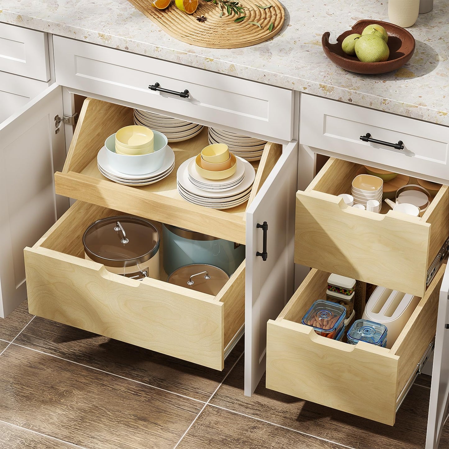 Wooden Rectangular High Pull Out Cabinet Organizer