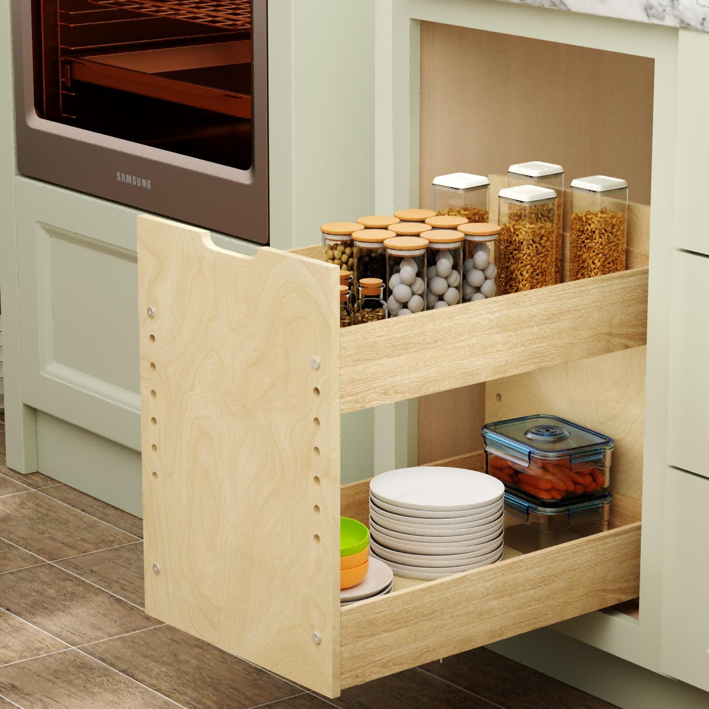 Wood Adjustable Pull Out Cabinet Organizer