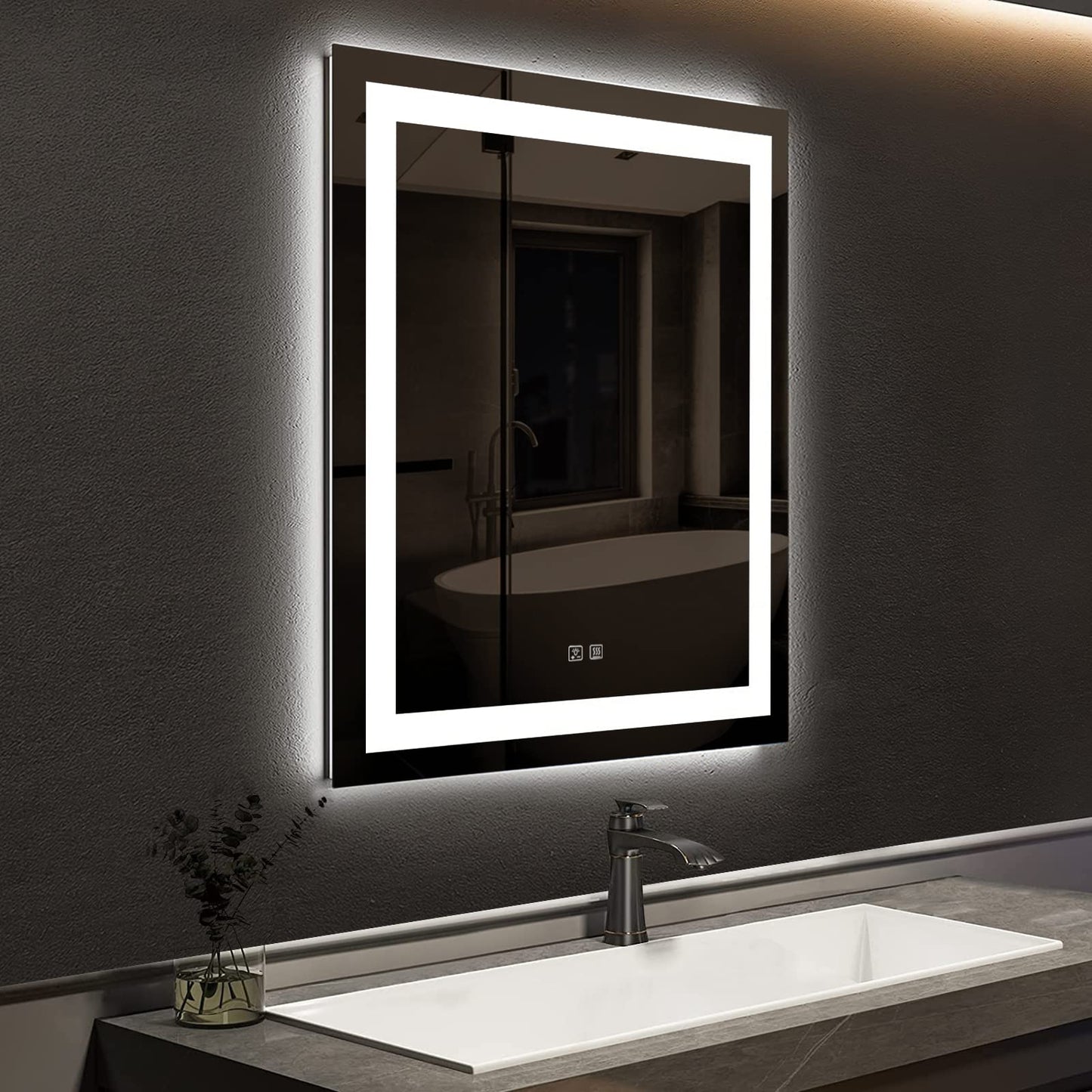 Frameless Frosted Square Led Bathroom Mirrors with Dimmable Lights Small