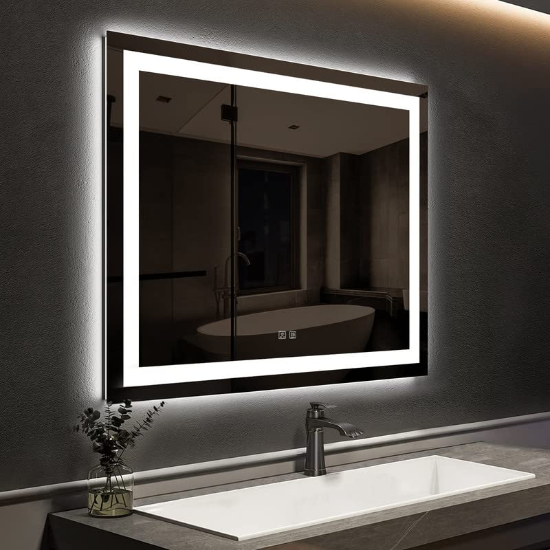 Frameless Frosted Square Led Bathroom Mirrors with Dimmable Lights Small