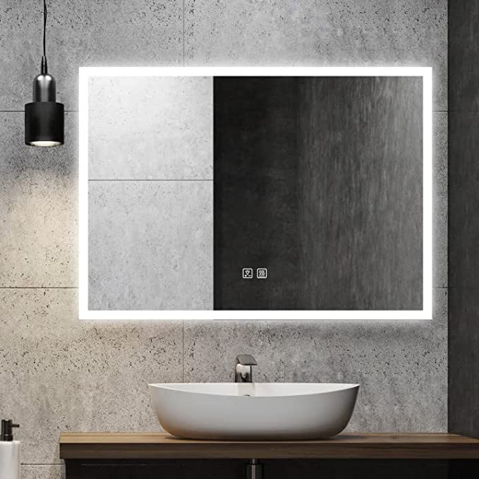 Frameless Rectangular Led Bathrooms Mirrors with Dimmable Lights