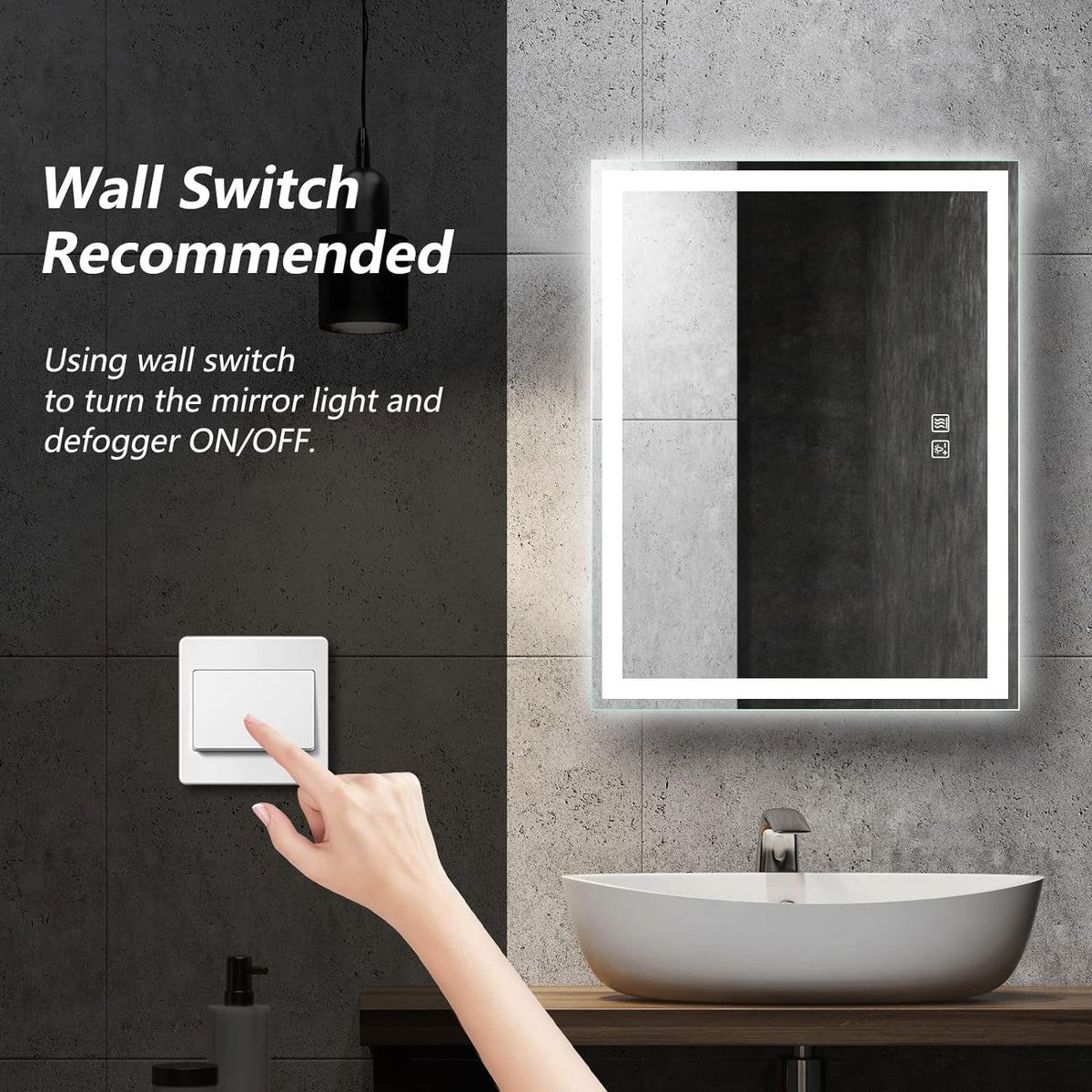 Frameless Frosted Square Led Bathroom Mirrors with Dimmable Lights Small