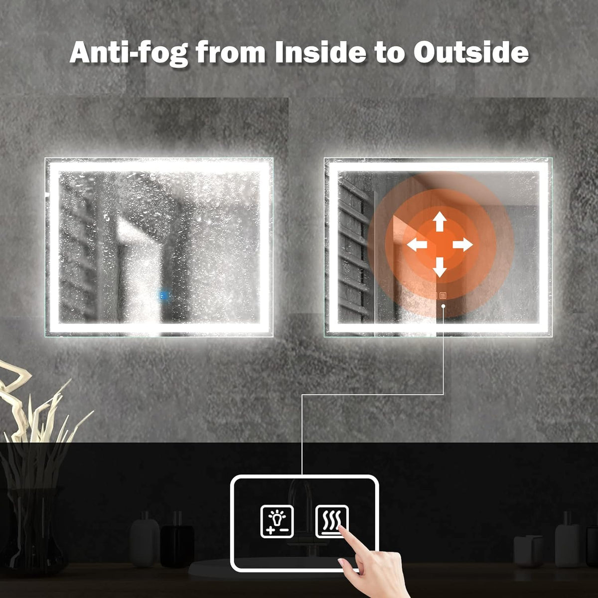 Frameless Frosted Square Led Bathroom Mirrors with Dimmable Lights Lager
