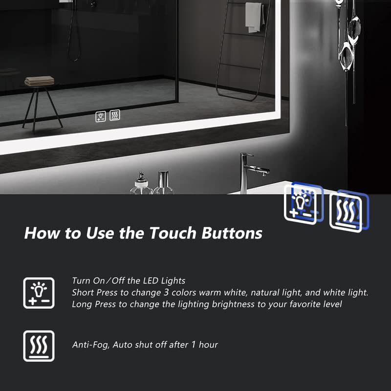 Frameless Frosted Square Led Bathroom Mirrors with Dimmable Lights