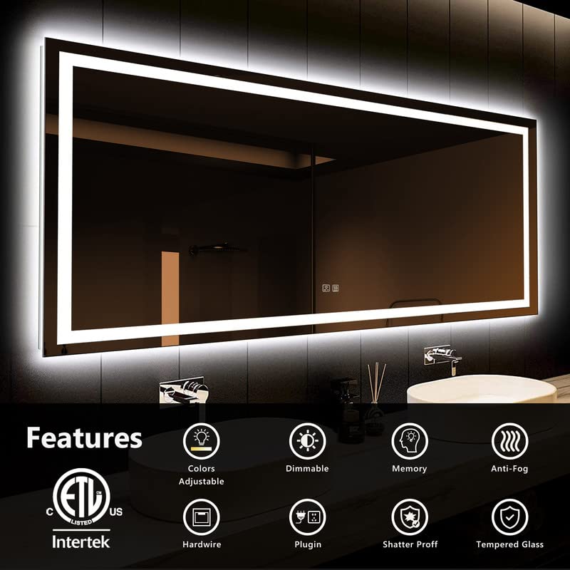 Frameless Frosted Square Led Bathroom Mirrors with Dimmable Lights Lager