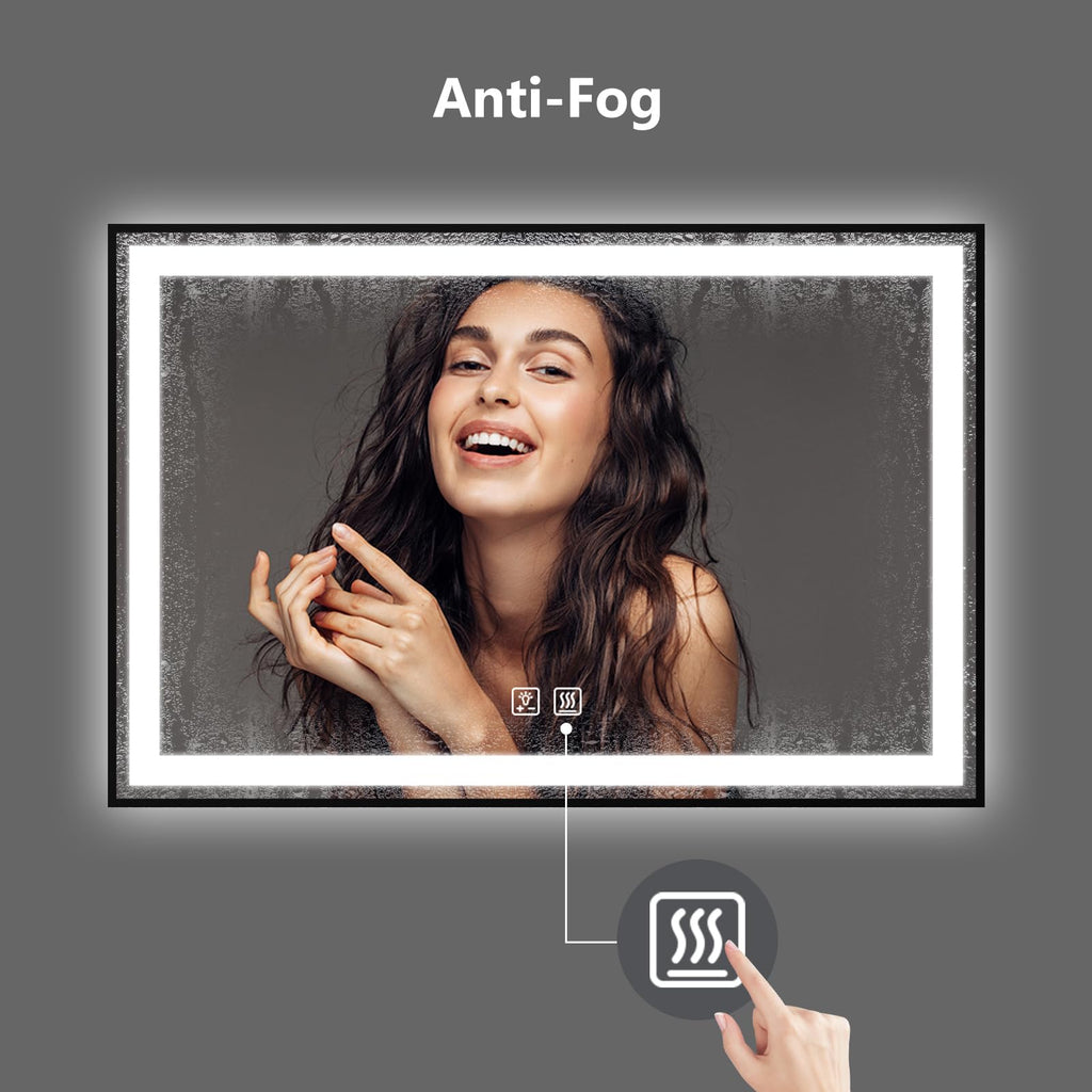 Black Aluminum Framed LED Bathroom Mirror