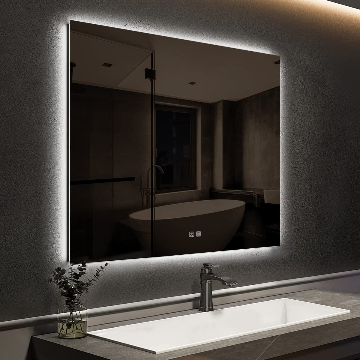 Frameless Square LED Backlit Bathroom Mirror with Dimmable Lights