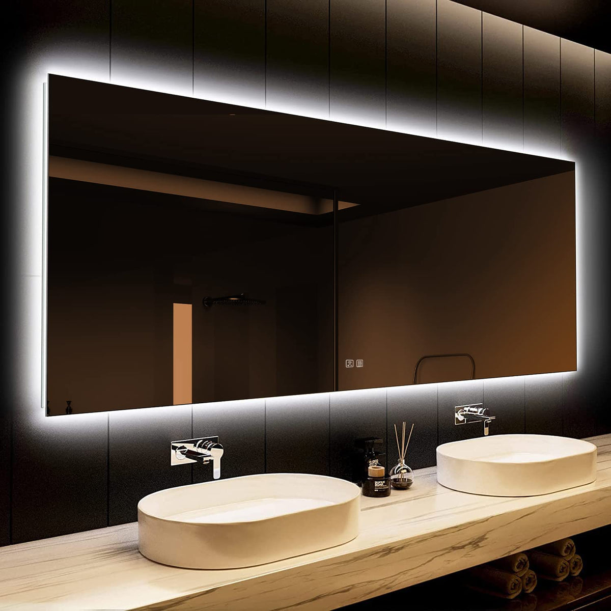 Frameless Square LED Backlit Bathroom Mirror with Dimmable Lights