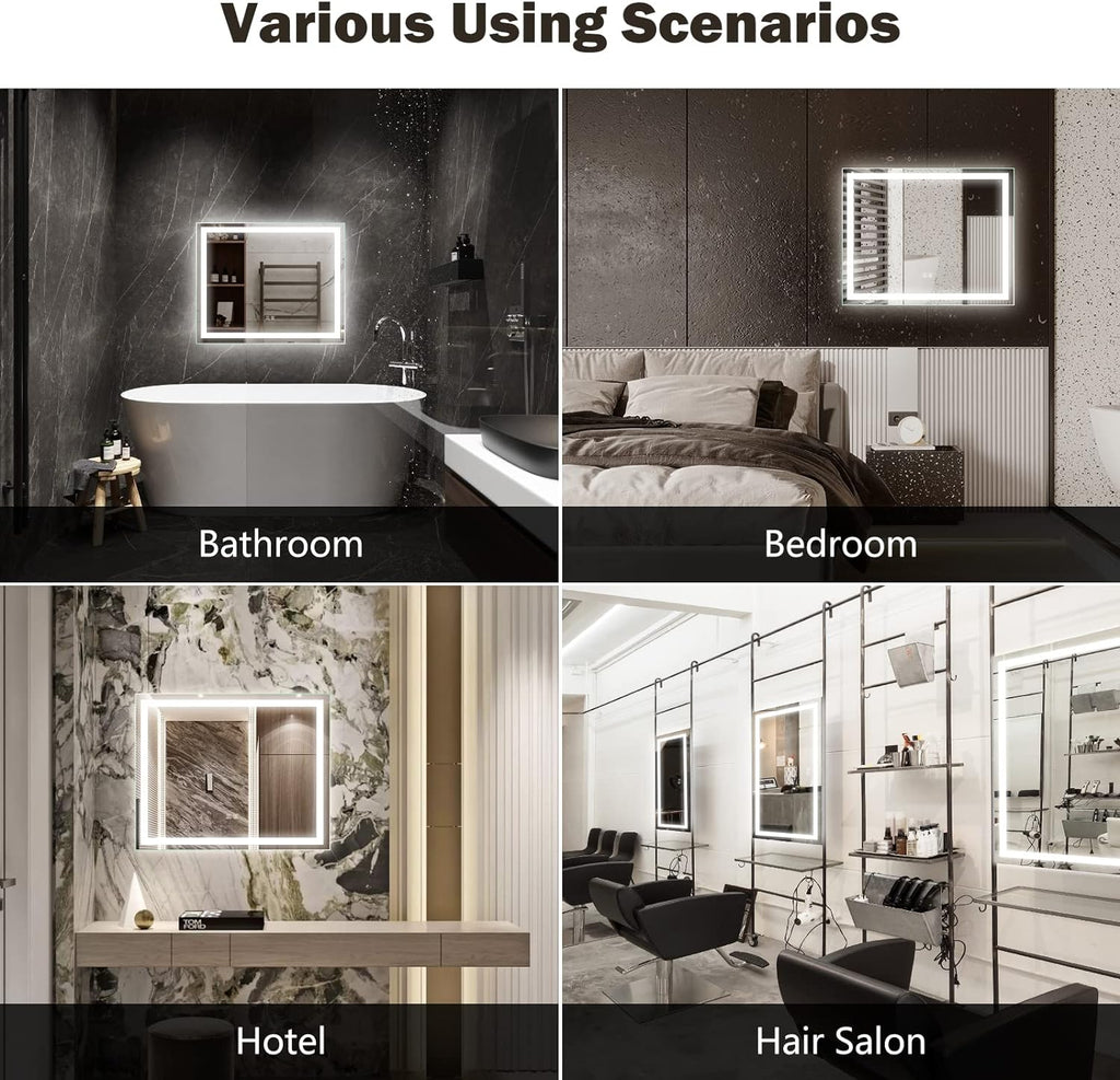 Frameless Frosted Square Led Bathroom Mirrors with Dimmable Lights Small