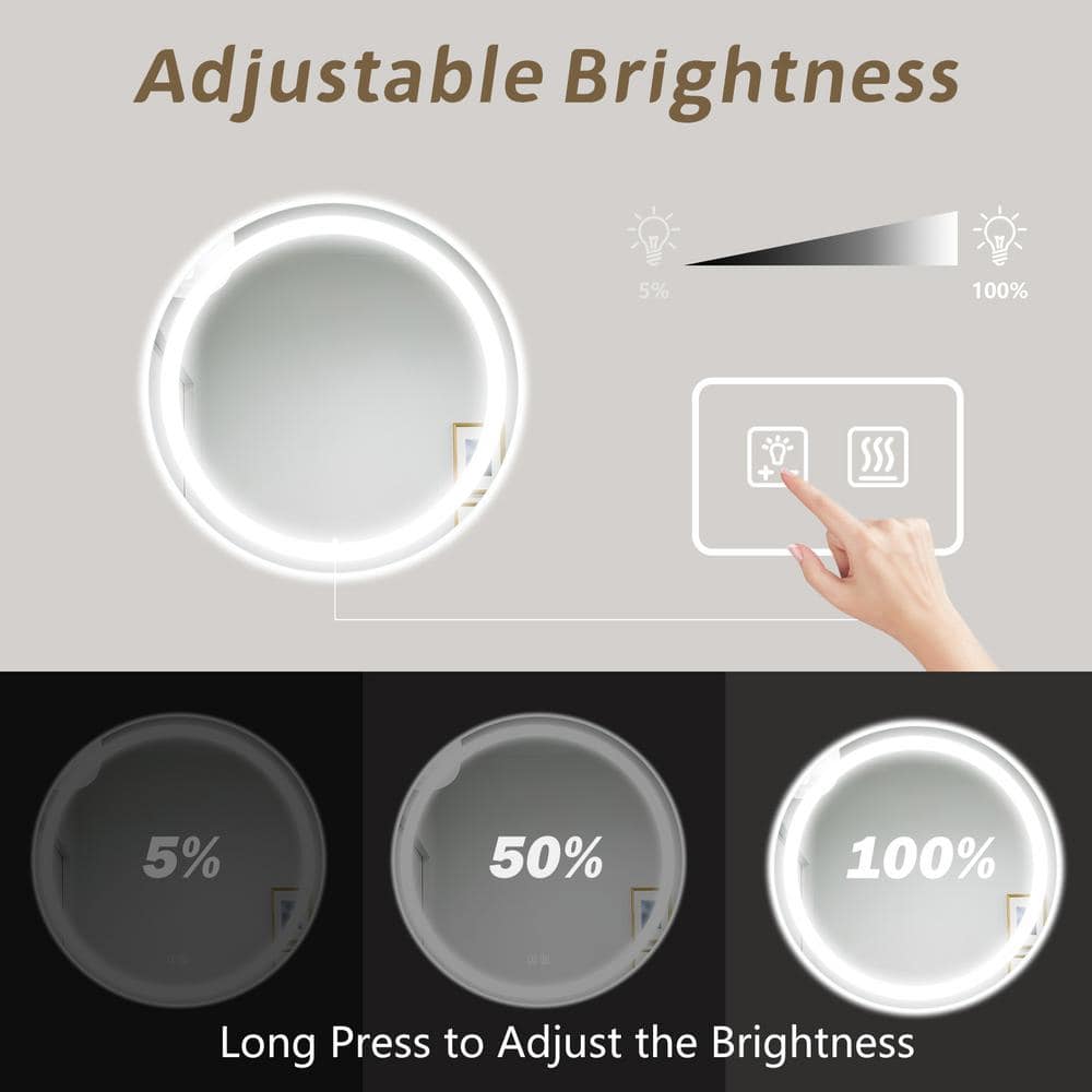 Round Led Backlit Bathroom Vanity Mirror With Dimmable Lights
