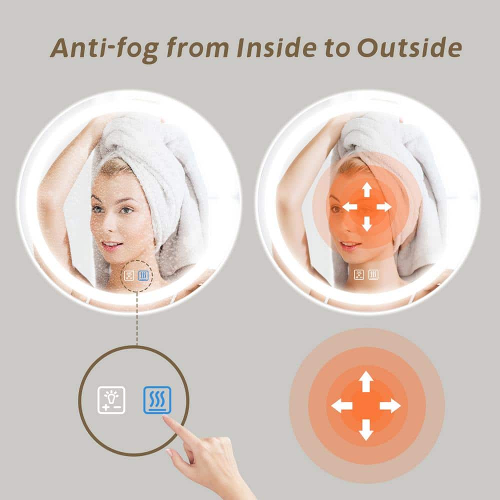 Round Led Backlit Bathroom Vanity Mirror With Dimmable Lights