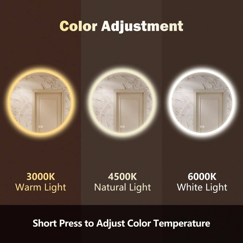 Round LED Bathroom Vanity Mirror With Dimmable Lights