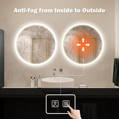 Round LED Bathroom Vanity Mirror With Dimmable Lights