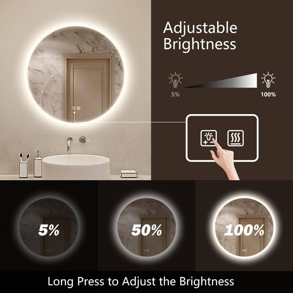 Round LED Bathroom Vanity Mirror With Dimmable Lights