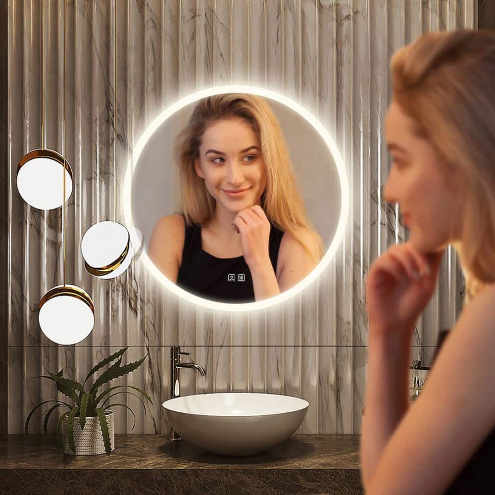 Round LED Bathroom Vanity Mirror With Dimmable Lights